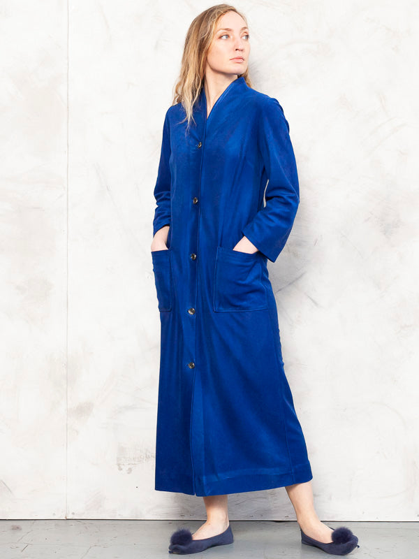 Blue Velvet Robe vintage 90s morning robe women bath robe terry cloth dressing gown towelling robe vintage 90s clothing sexy robe size small