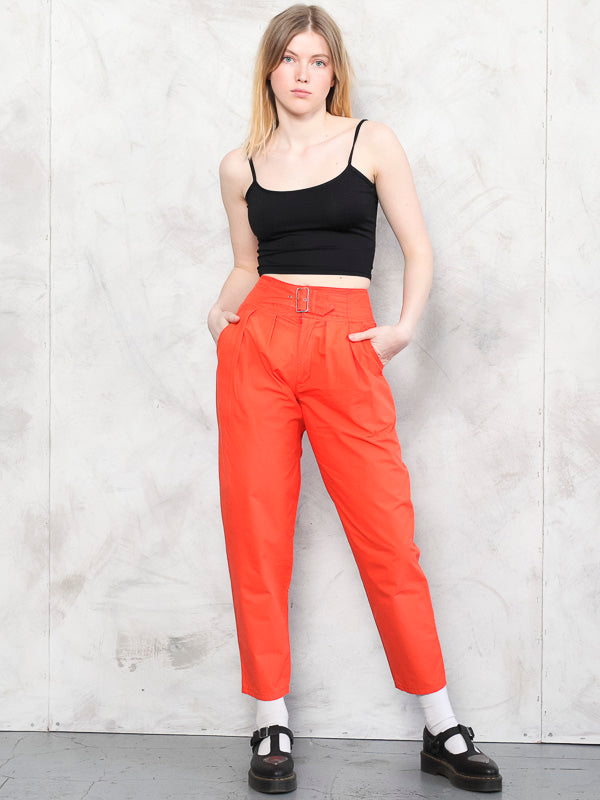 Women Orange Pants 80s peg leg orange trousers tapered high waist trousers vintage mod high rise pants vintage clothing size xs extra small