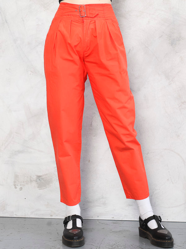 Women Orange Pants 80s peg leg orange trousers tapered high waist trousers vintage mod high rise pants vintage clothing size xs extra small