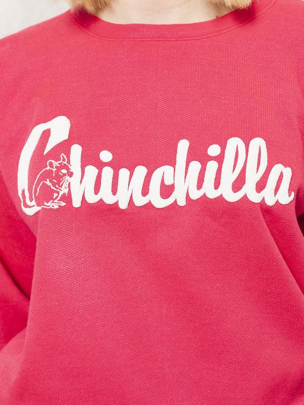 Pink Chinchilla Sweatshirt Vintage 90's Bold Pink Pullover Crew Neck Long Sleeve Jumper Women Clothing Pink Sweatshirt size Medium