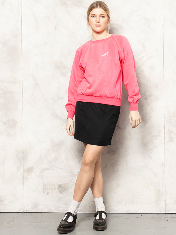 Bright Pink Sweatshirt Vintage 90's Casual Top Long Sleeve Shirt Minimalist Jumper Light Sweater Long Top Women Vintage Clothing size Medium