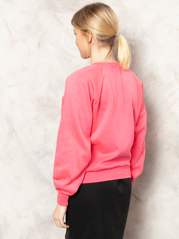 Bright Pink Sweatshirt Vintage 90's Casual Top Long Sleeve Shirt Minimalist Jumper Light Sweater Long Top Women Vintage Clothing size Medium