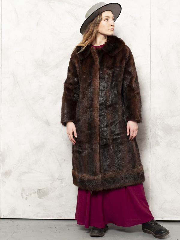 Brown Fur Coat Vintage 80's Luxouri Coat Beaver Fur Overcoat Soft Warm Coat Winter Coat Outerwear Women Vintage Clothing size Large