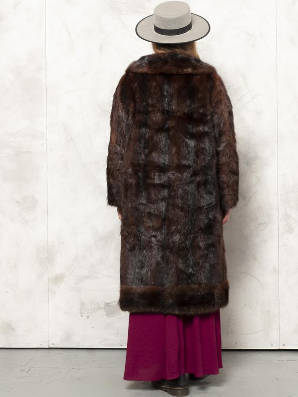 Brown Fur Coat Vintage 80's Luxouri Coat Beaver Fur Overcoat Soft Warm Coat Winter Coat Outerwear Women Vintage Clothing size Large