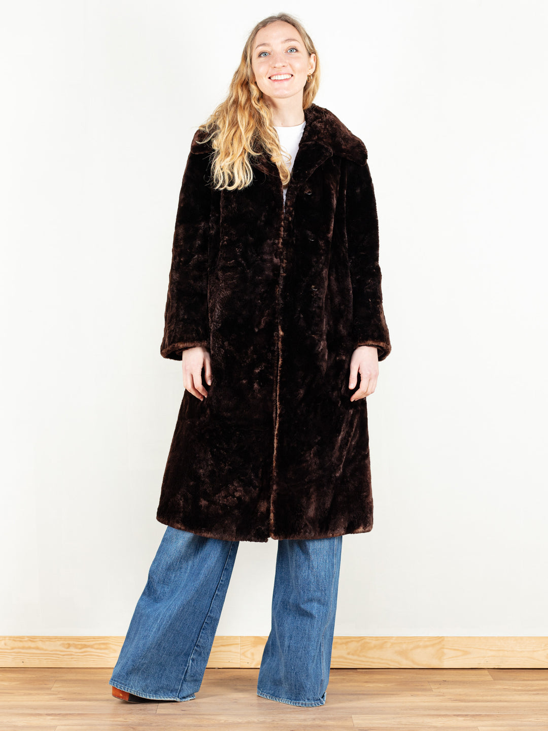 Brown Fur Coat vintage 70s soft real fur coat maxi length warm fur coat vintage clothing luxurious outerwear 70s clothing size medium