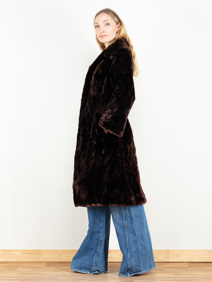 Brown Fur Coat vintage 70s soft real fur coat maxi length warm fur coat vintage clothing luxurious outerwear 70s clothing size medium