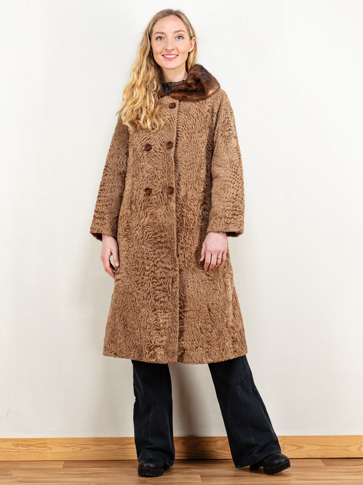 Vintage 60's Women Karakul Fur Coat in Brown - NorthernGrip