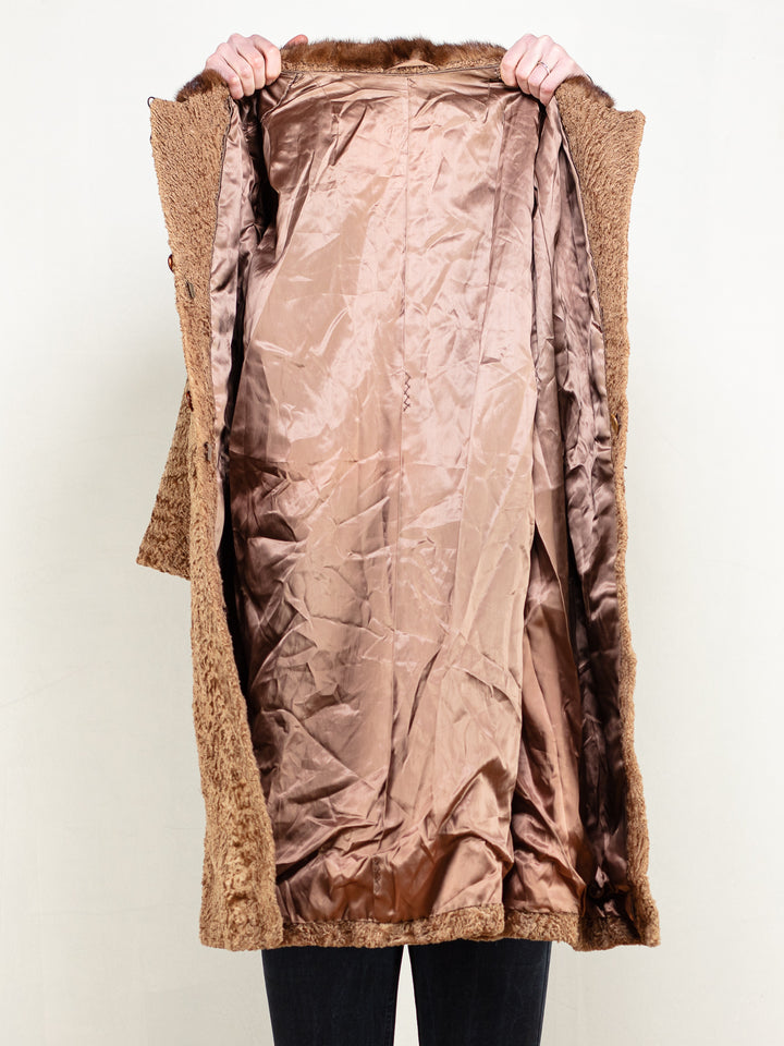Vintage 60's Women Karakul Fur Coat in Brown - NorthernGrip