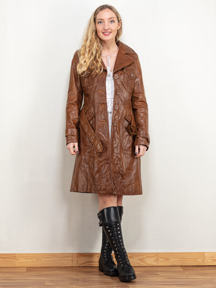 Vintage 00's Women Leather Coat in Brown - NorthernGrip