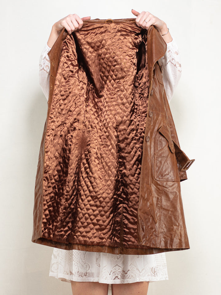 Vintage 00's Women Leather Coat in Brown - NorthernGrip