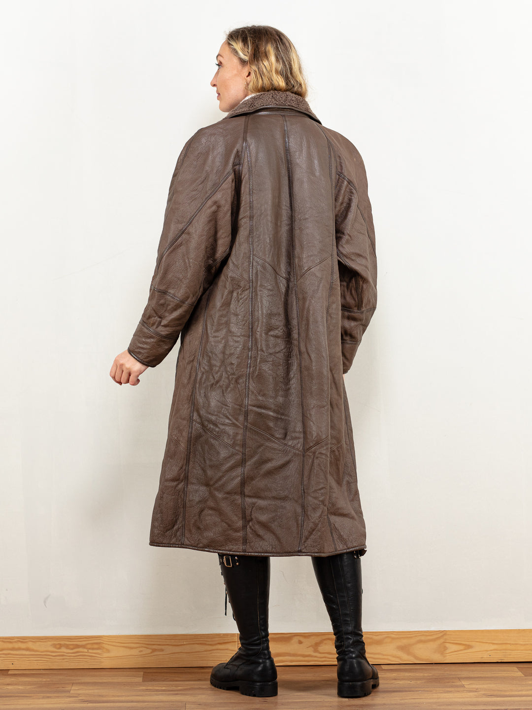 Leather Sheepskin Coat vintage 70's women afghan Penny Lane shearling brown leather winter longline coat oversized vintage style size large