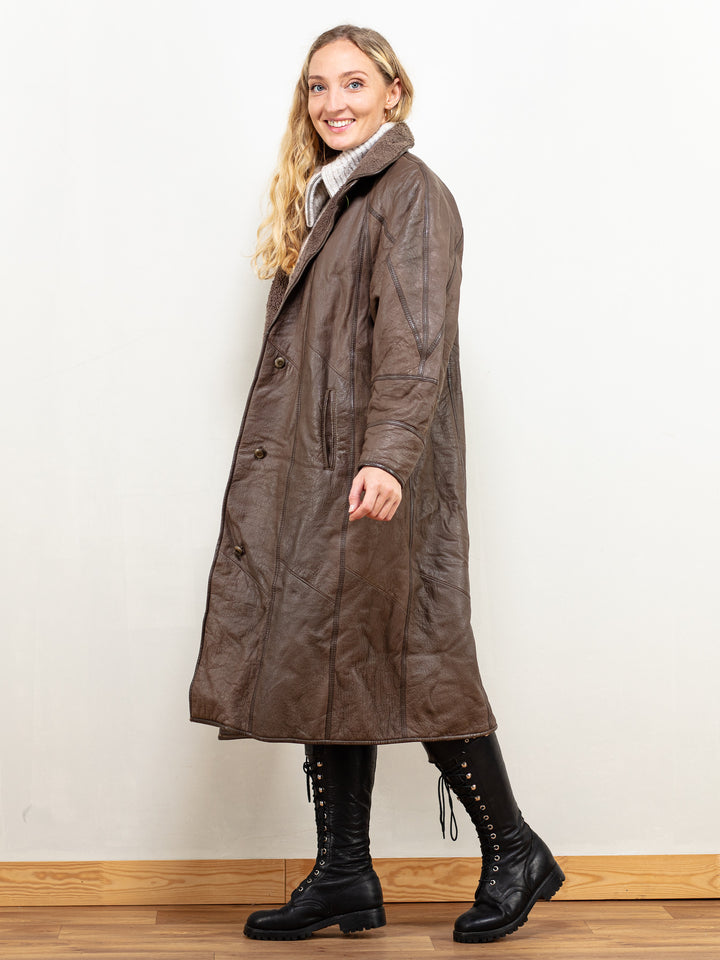 Leather Sheepskin Coat vintage 70's women afghan Penny Lane shearling brown leather winter longline coat oversized vintage style size large