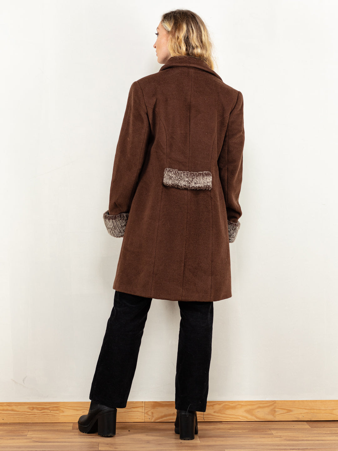 Brown Wool Coat women 80s pure new wool penny lane style coat brown winter minimalist overcoat casual elegant women outerwear size small