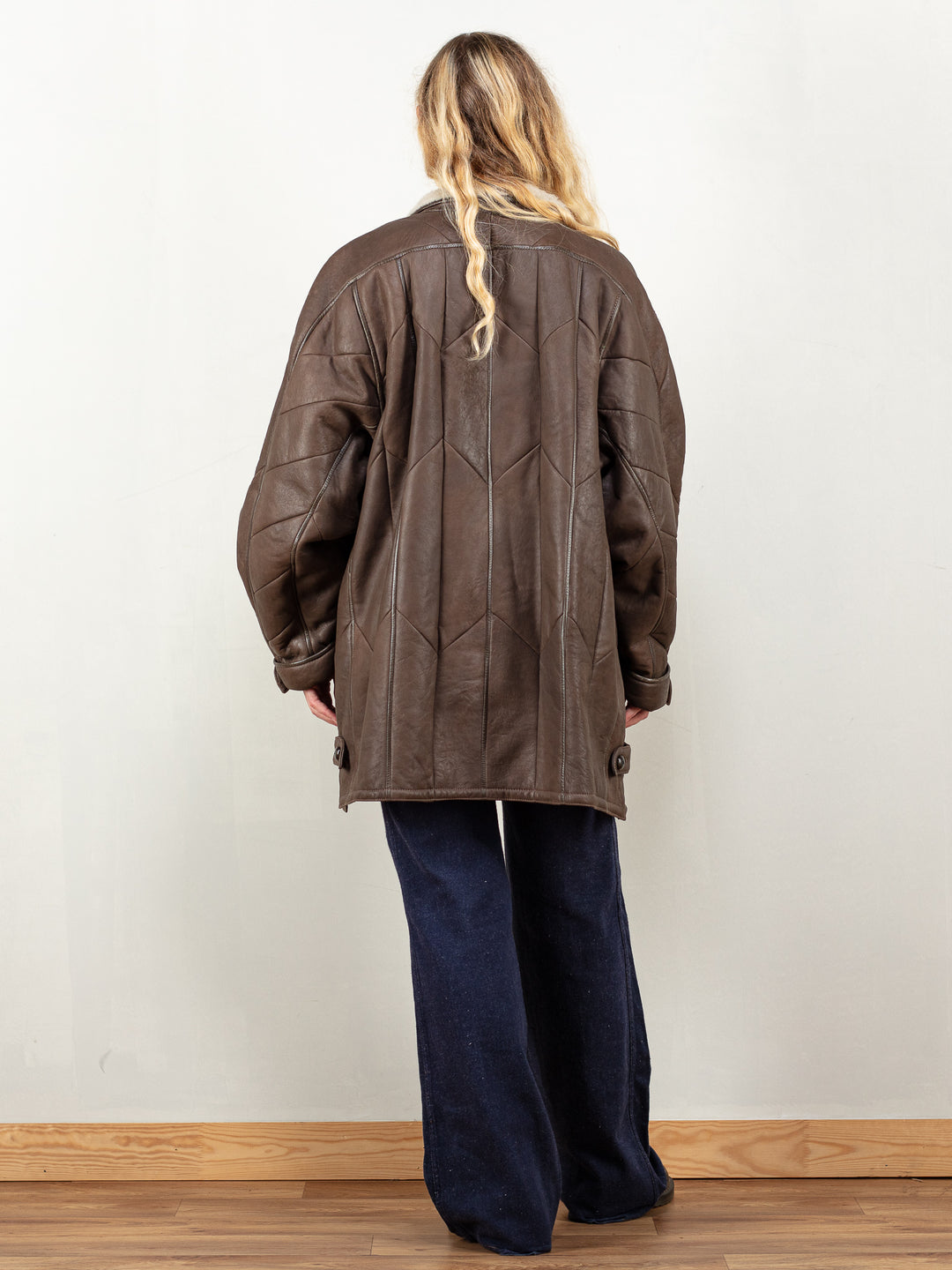 Leather Sheepskin Coat vintage 80's women brown leather shearling coat exclusive coat dark chocolate shearl coat women size extra large XL