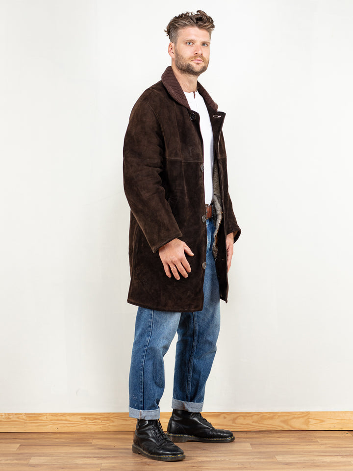 Vintage 80's Men Sheepskin Coat in Brown - NorthernGrip