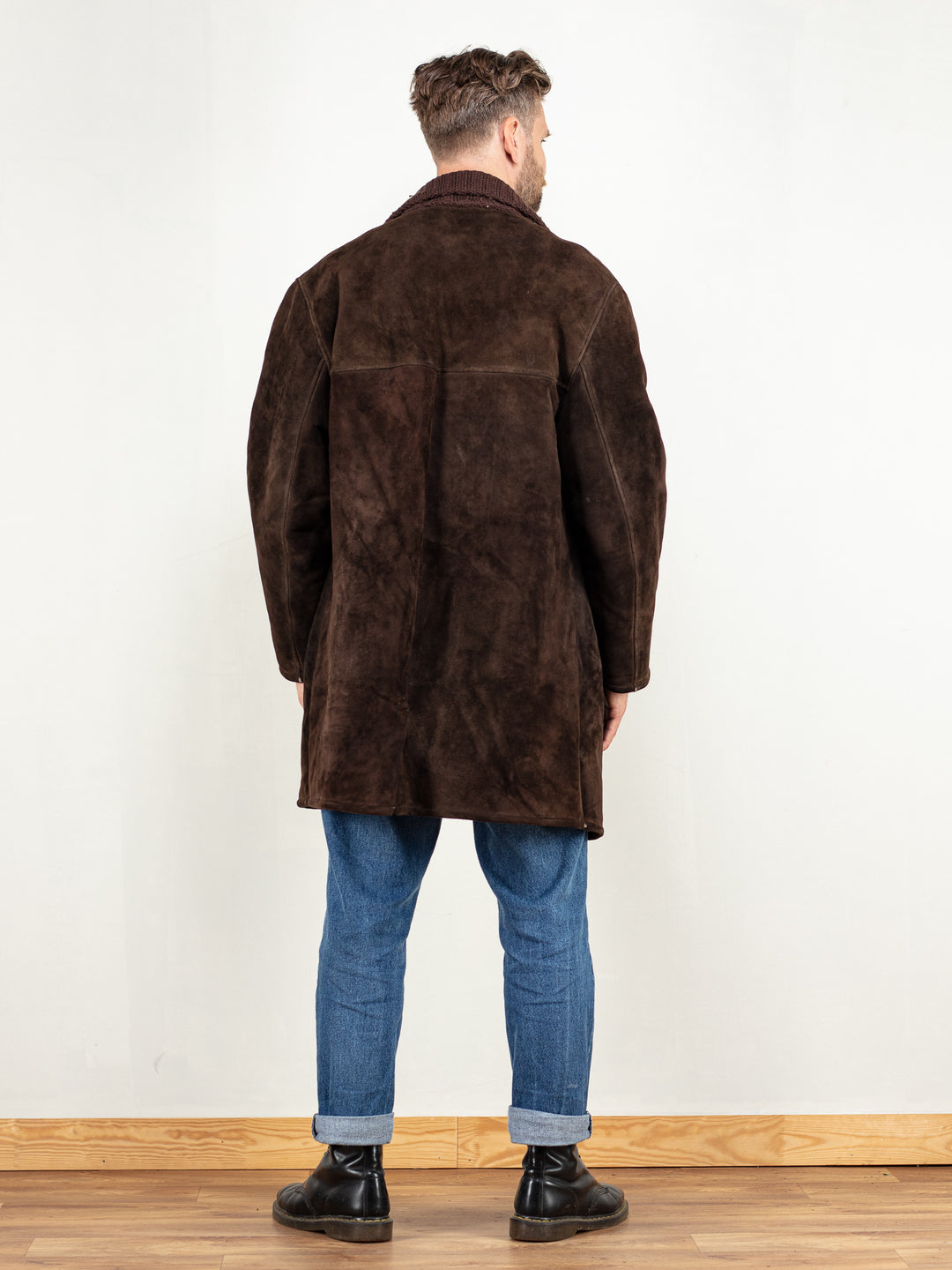 Vintage 80's Men Sheepskin Coat in Brown