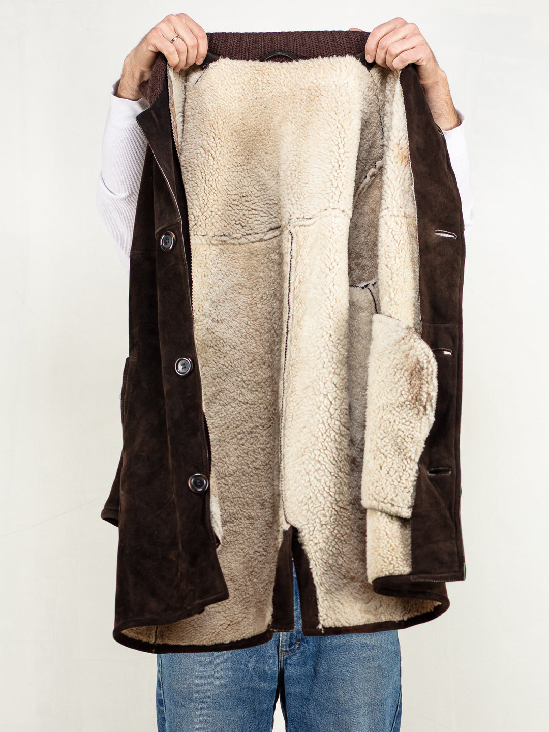 Vintage 80's Men Sheepskin Coat in Brown - NorthernGrip