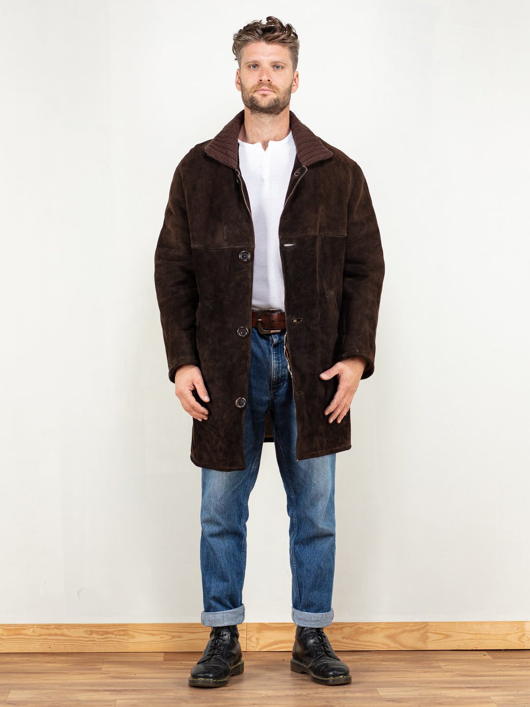 Vintage 80's Men Sheepskin Coat in Brown
