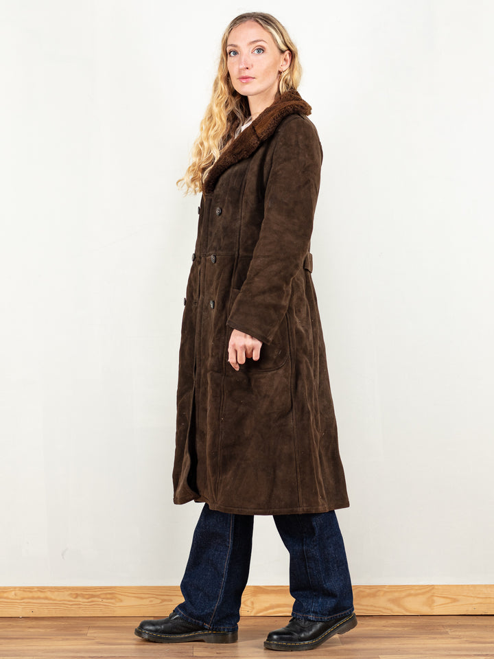 Penny Lane Coat vintage 70's brown sheepskin a-line coat almost famous movie warm winter sheepskin shearling women back-belt size medium