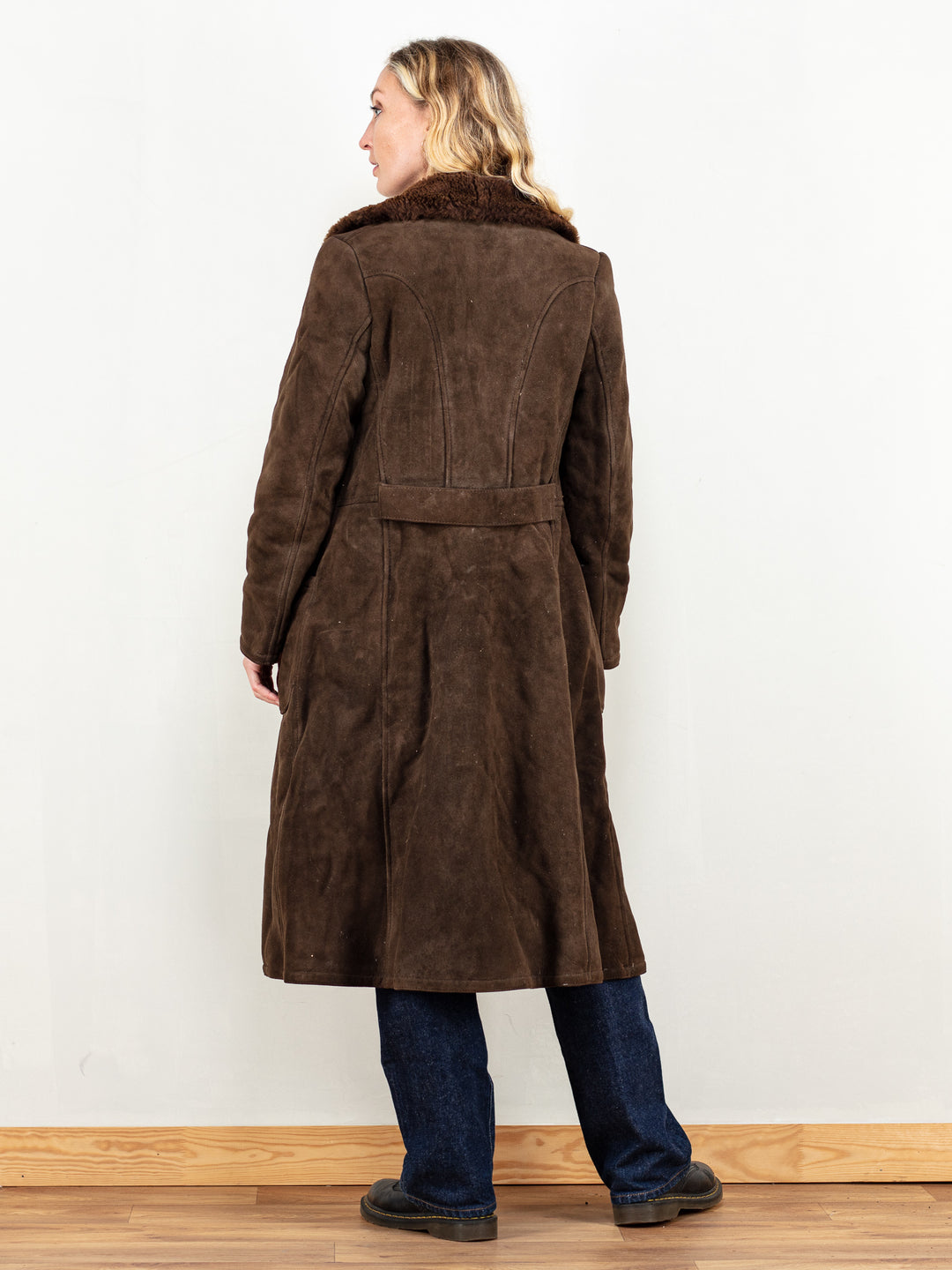 Penny Lane Coat vintage 70's brown sheepskin a-line coat almost famous movie warm winter sheepskin shearling women back-belt size medium
