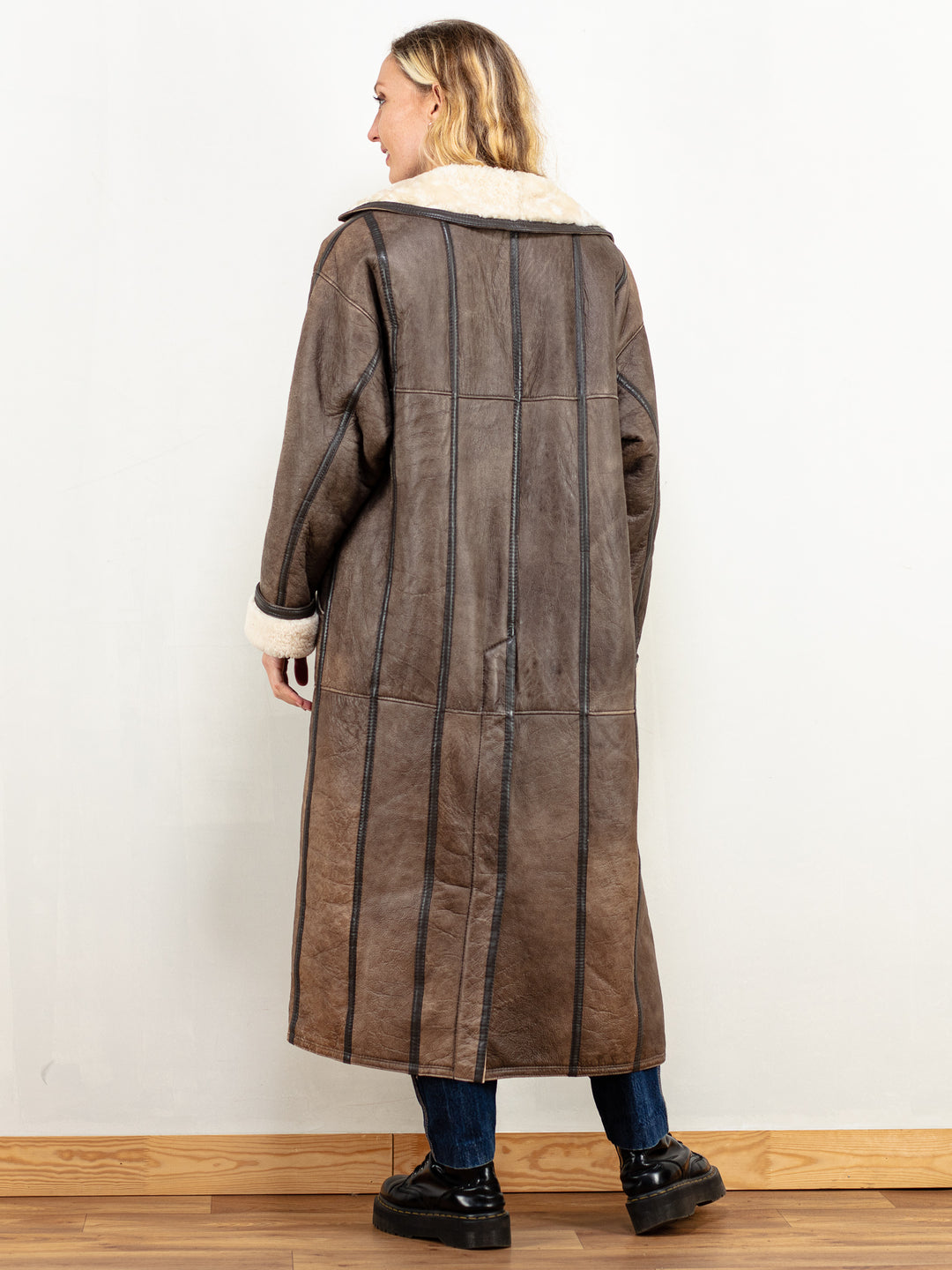 Penny Lane Coat vintage 70's women afghan sheepskin shearling beige brown winter longline coat oversized vintage outwear coat size large L