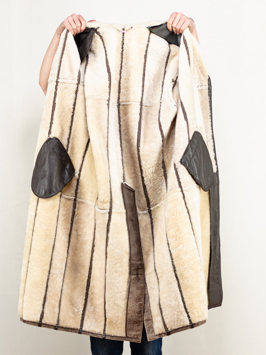 Penny Lane Coat vintage 70's women afghan sheepskin shearling beige brown winter longline coat oversized vintage outwear coat size large L