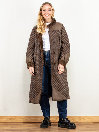 Sheepskin Coat Women 70’s vintage brown suede leather studio 54 winter outerwear shearling coat vintage retro women outwear size medium M