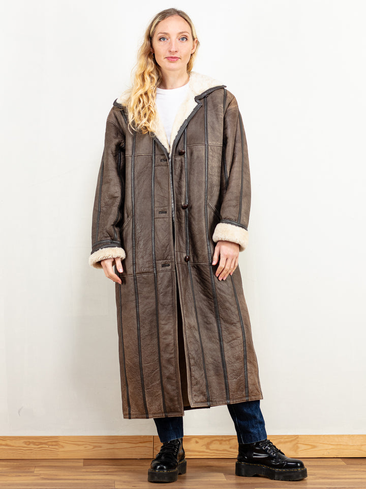 Penny Lane Coat vintage 70's women afghan sheepskin shearling beige brown winter longline coat oversized vintage outwear coat size large L