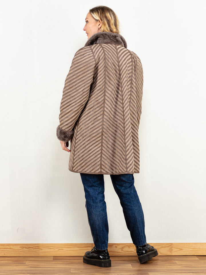 Sheepskin Coat Women 80’s vintage brown suede leather studio 54 winter outerwear shearling coat vintage women outwear size large L