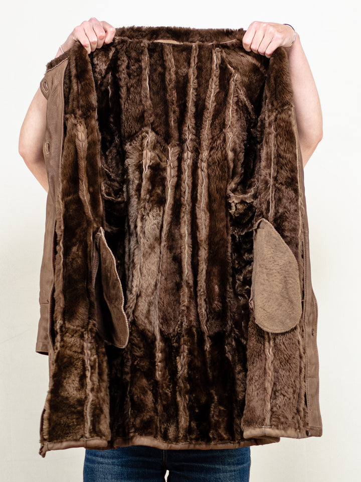 Vintage 80's Women Sheepskin Shearling Coat In Brown - NorthernGrip