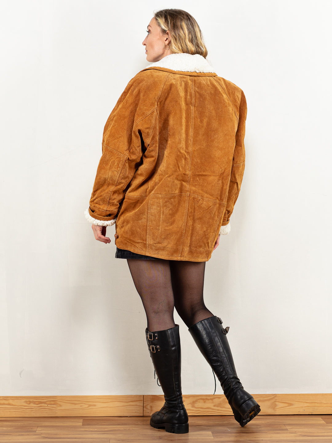 Suede Sherpa Coat vintage brown oversized insulated suede leather half coat faux shearling lined suede winter coat size extra extra large