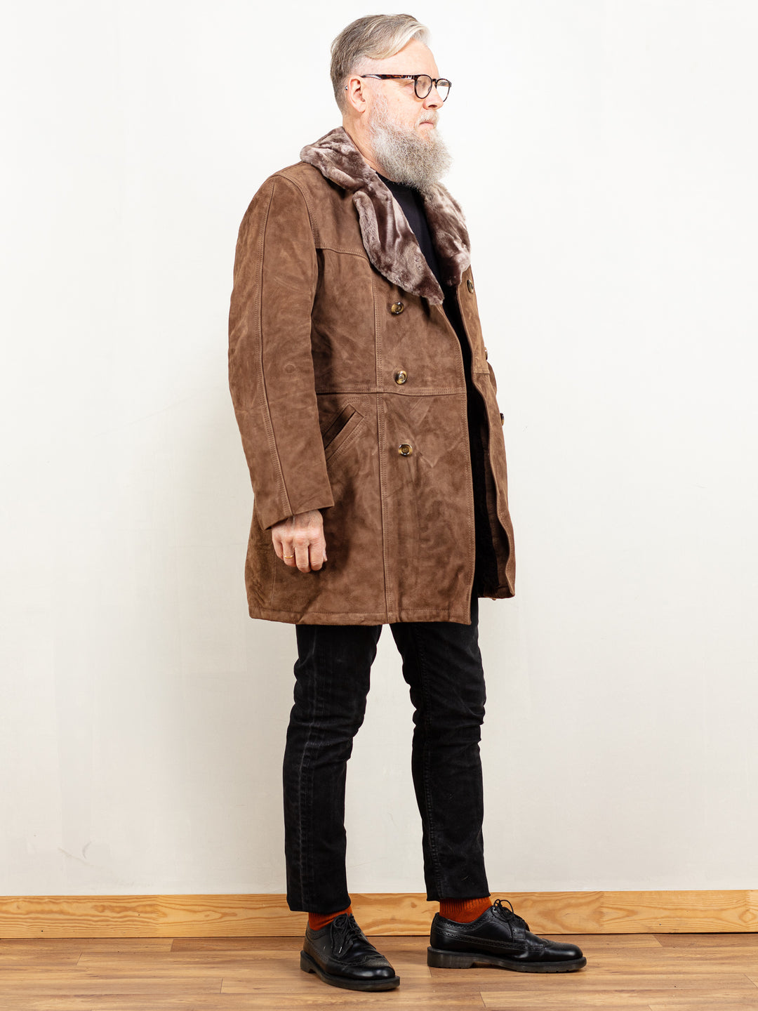 Vintage 70's Men Suede Sherpa Coat in Brown - NorthernGrip