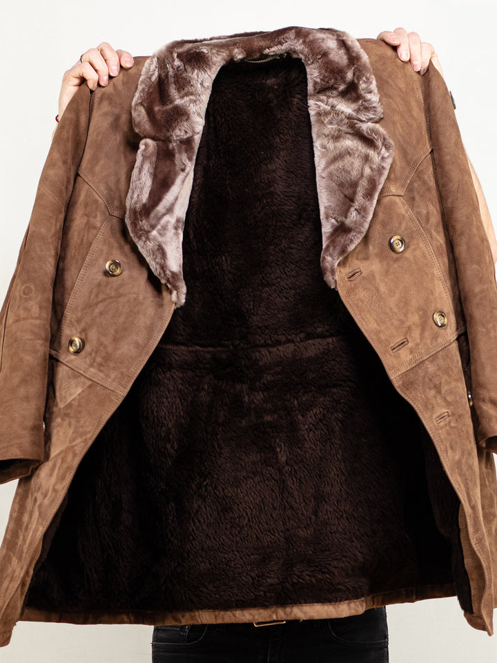 Vintage 70's Men Suede Sherpa Coat in Brown - NorthernGrip