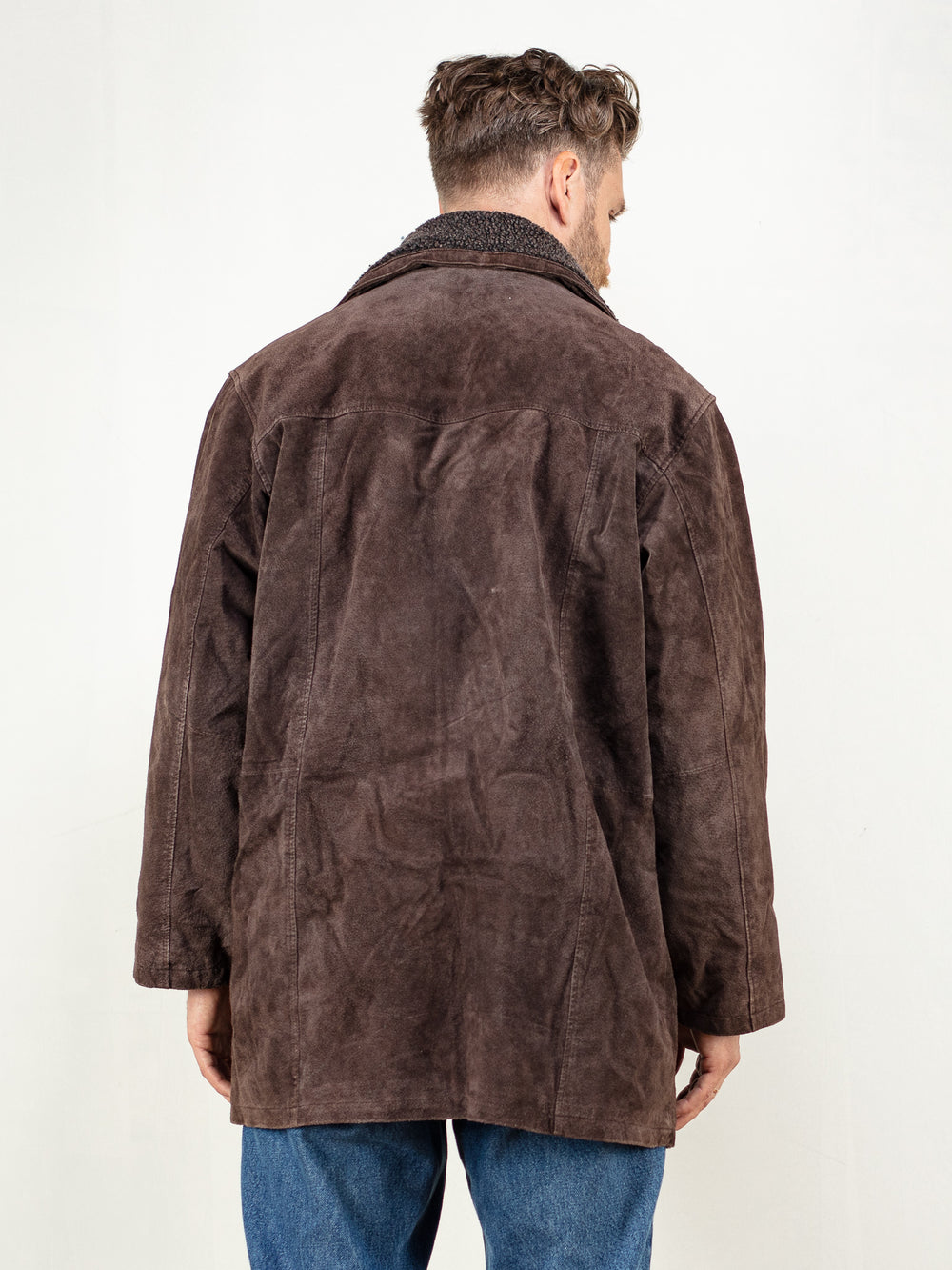 Vintage 90's Men Suede Sherpa Coat In Brown - NorthernGrip