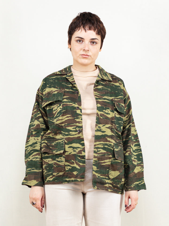 80s Camouflage Jacket military jacket lizard camo military outerwear unisex khaki jacket 80s field jacket vintage clothing size medium