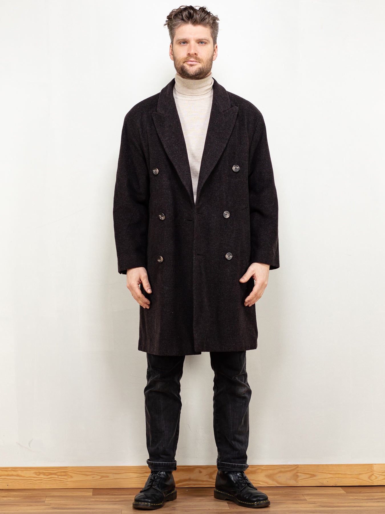 Online Vintage Store | 80's Men Cashmere Blend Coat in Grey
