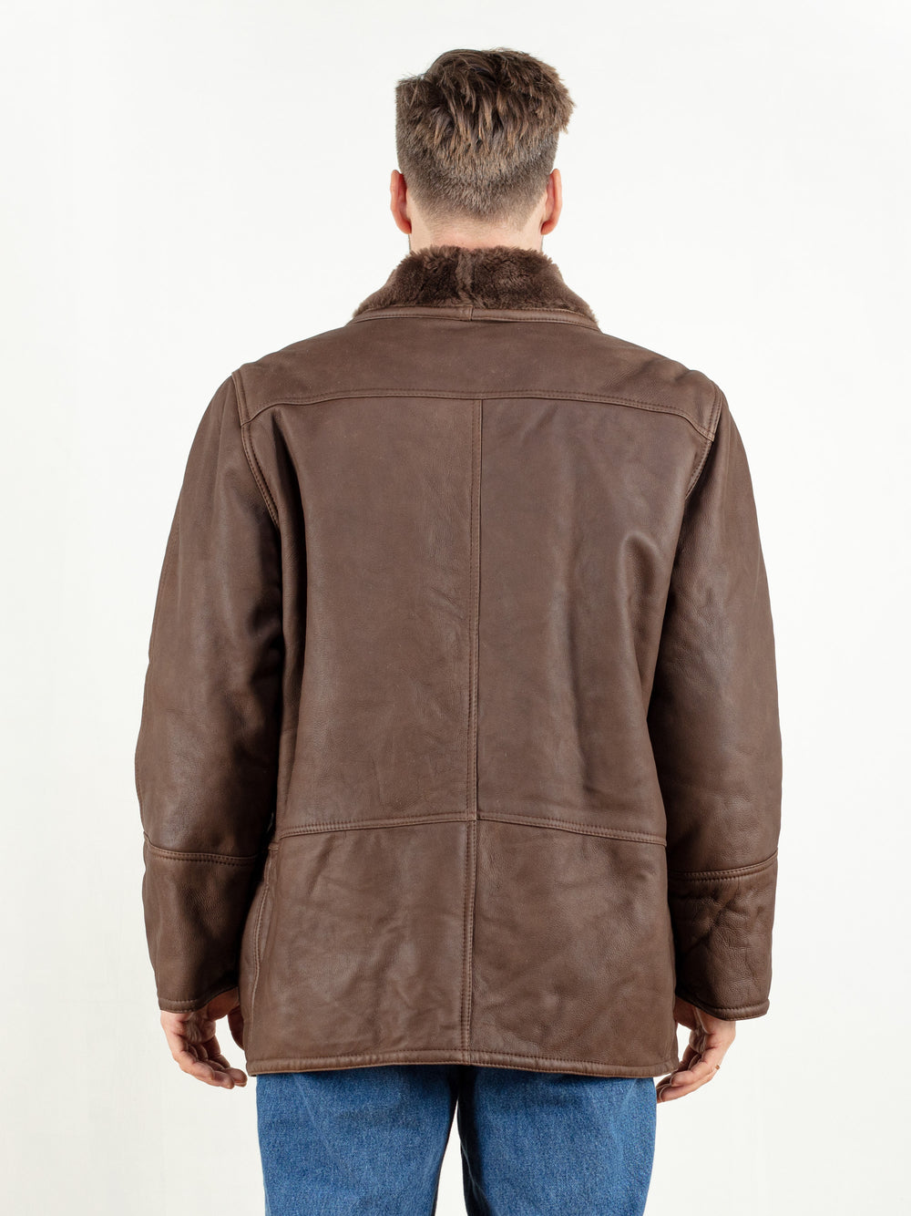 Vintage 70's Men Brown Leather Sheepskin Coat - NorthernGrip