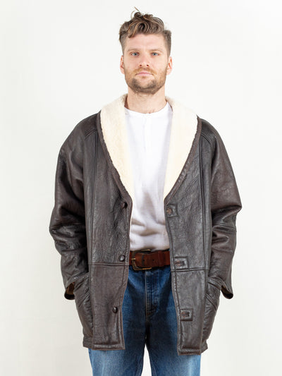 Black Shearling Flight Jacket men shearling vintage 70's coat western coat sheepskin mens coat winter overcoat vintage clothing size large