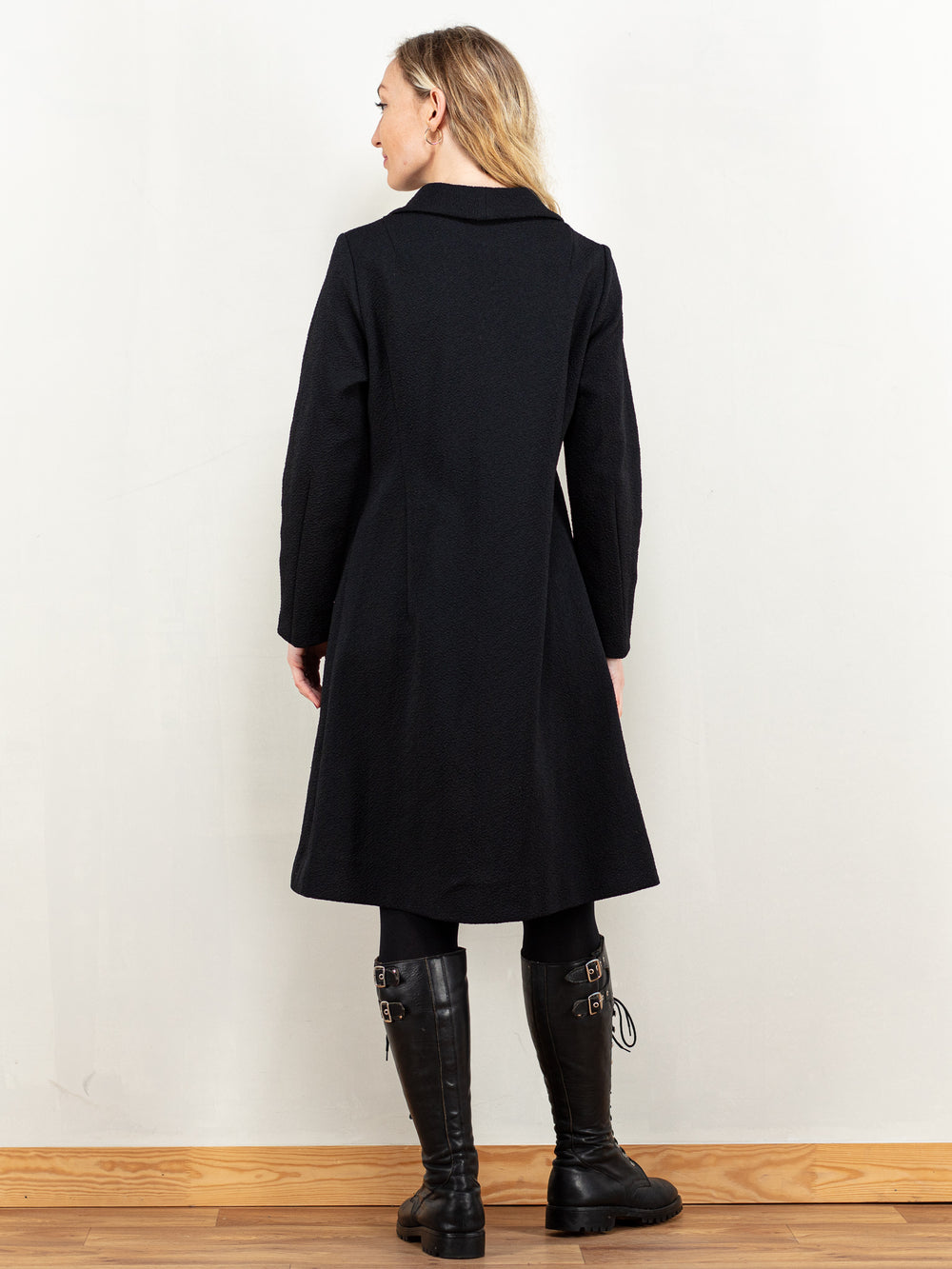 Vintage 70's Women Crimplene Dress in Black - NorthernGrip