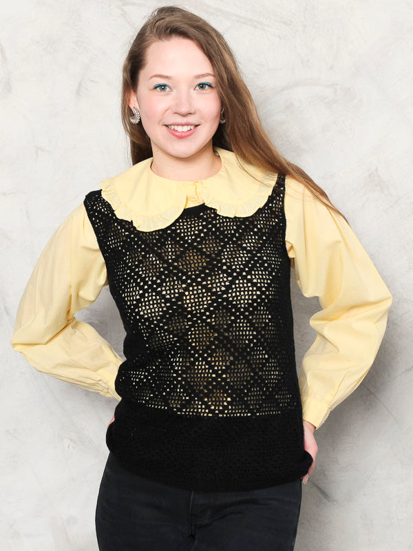 Vintage 70's Black Crochet Women Top - NorthernGrip