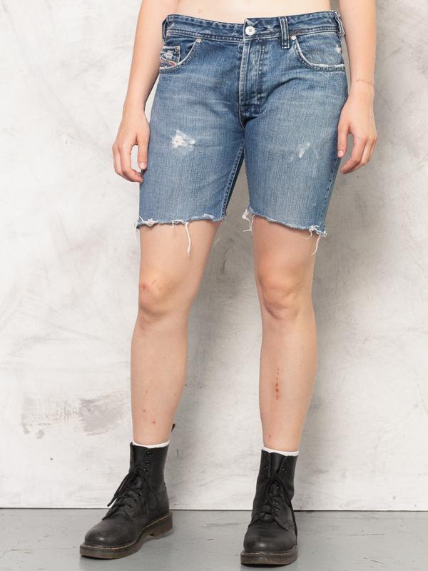 Vintage DIESEL Jean Shorts . Cut Off Denim Shorts Women 2000s Shorts Casual Ripped Denim Shorts Blue Shorts Y2K Fashion . size W32 Medium
