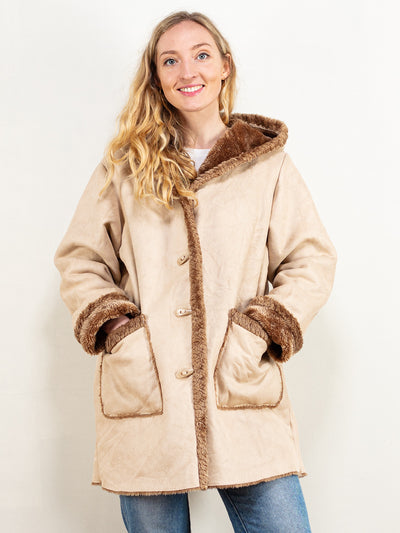 Faux Suede Sherpa coat vintage 00's beige faux suede sherpa winter maxi coat faux shearling almost famous boho outerwear size large
