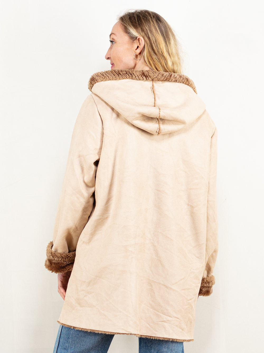 Vintage 00's Women Faux Sheepskin Coat in Beige - NorthernGrip