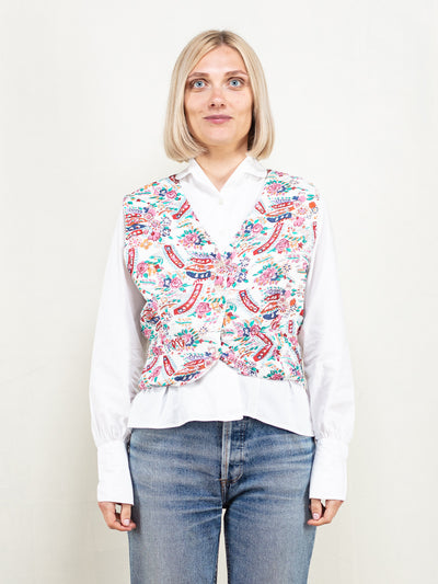 Flower Pattern Vest women floral sleeveless jacket soft viscose patterned vest adjustable back vest casual everyday vest size medium