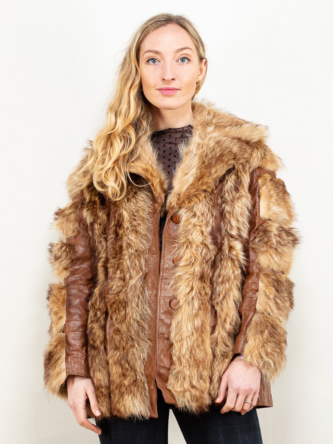 Fox Fur Coat 80's brown real fur short coat vintage women opera coat luxurious brown real fur coat fancy gift idea women size medium