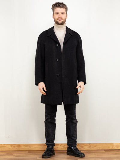 Wool Coat Men 80s vintage dark grey wool blend maxi long coat minimalist classic style coat men sustainable clothing size large