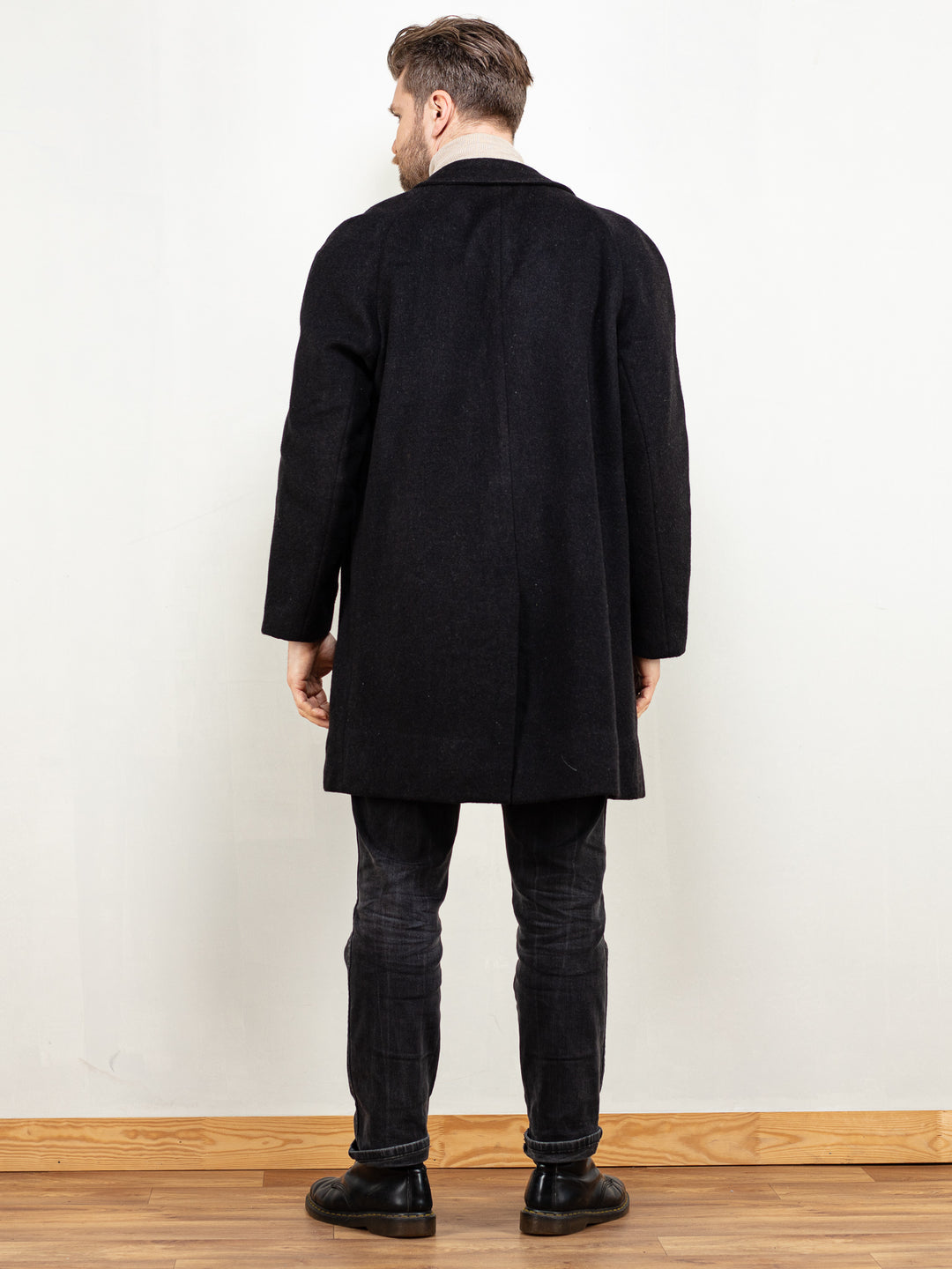 Wool Coat Men 80s vintage dark grey wool blend maxi long coat minimalist classic style coat men sustainable clothing size large