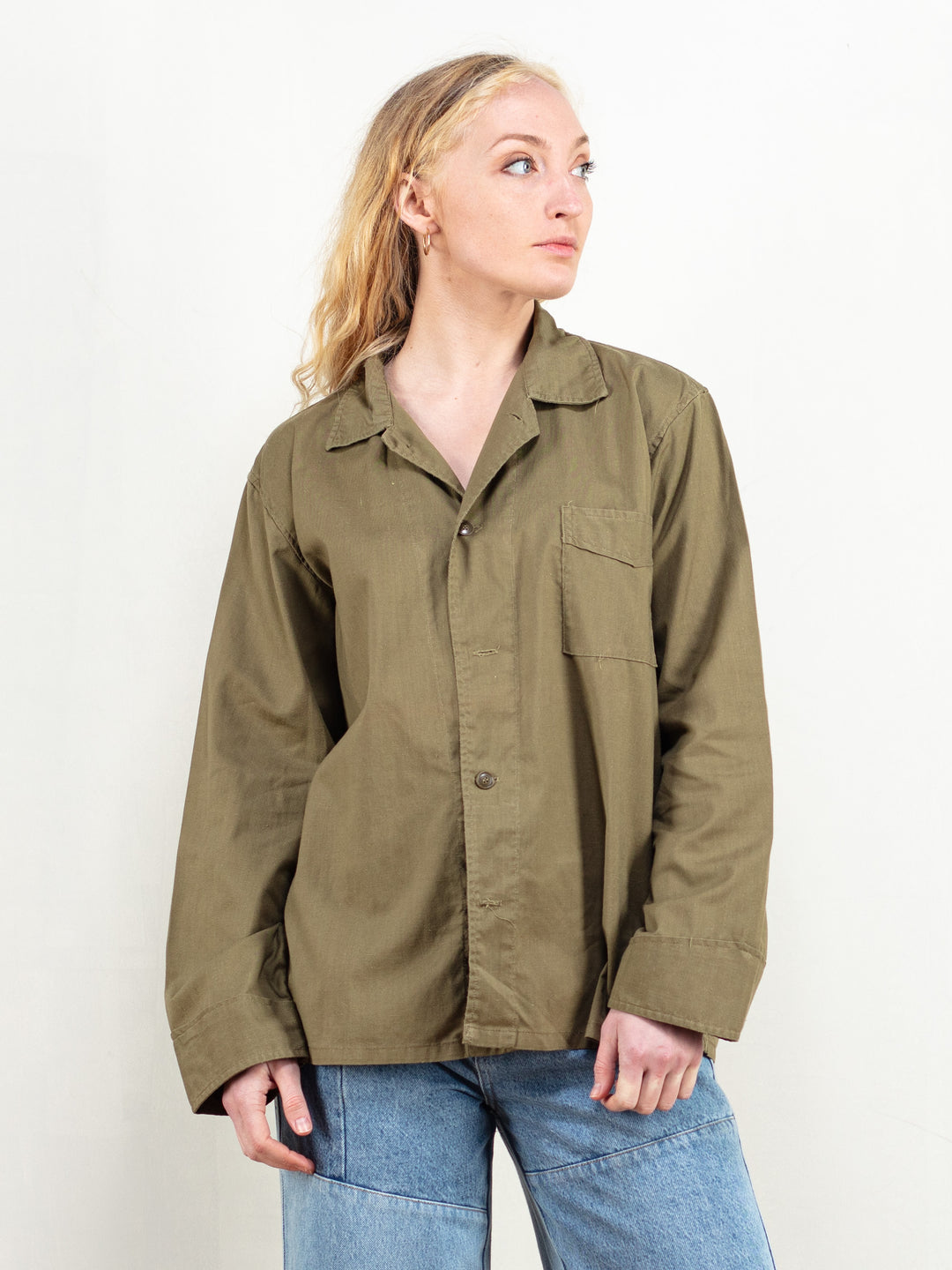 70s Military Shirt vintage olive drab cotton army shirt oversized 70s army shirt military vintage clothing northerngirlstore size large