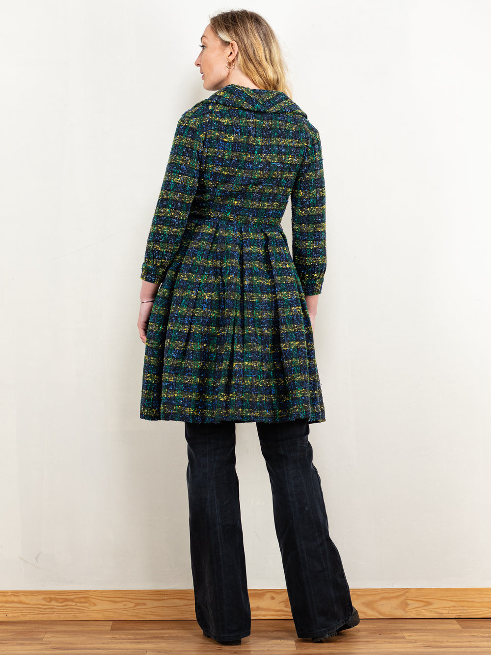 Vintage 50's Women Plaid Woven Coat in Blue - NorthernGrip