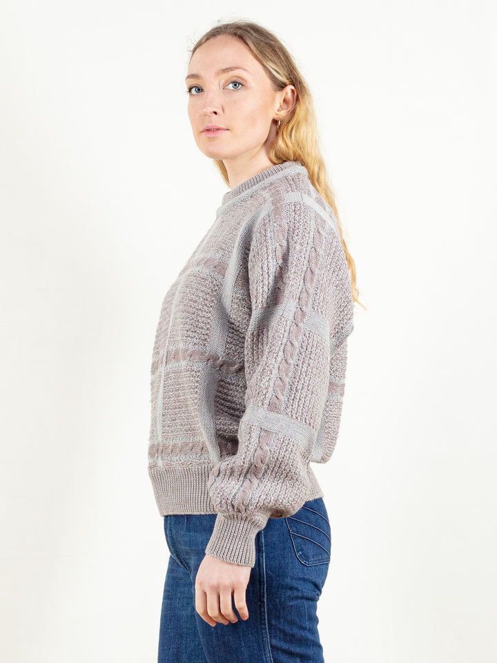Cable Knit Sweater women vintage 90s grey casual winter wool blend pullover oversized beige sweater northern girl store size large